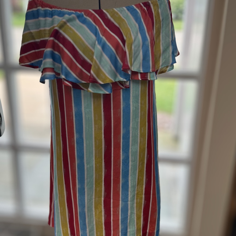 Vibrant Striped Off-Shoulder Dress